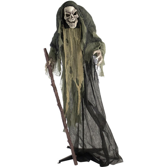 Haunted Hill Farm - Life-Size Animatronic Reaper Indoor/Outdoor Halloween Decoration, Flashing Red Eyes, Poseable