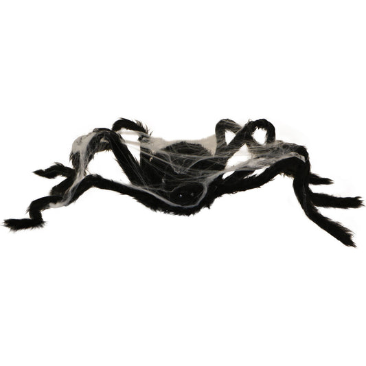 Haunted Hill Farm - 2.5-ft. Spider with Web, Indoor/Covered Outdoor Halloween Decoration, LED Red Eyes, Poseable, Cobweb