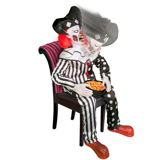 Haunted Hill Farm - Hartley the Sitting Scare Clown by Tekky, Premium Talking Halloween Animatronic, Plug-In or Battery