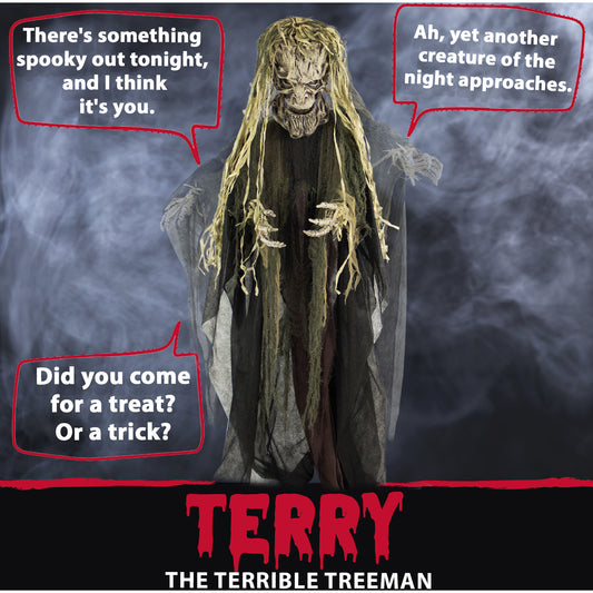 Haunted Hill Farm - Life-Size Animatronic Tree Man, Indoor/Outdoor Halloween Decoration, Light-up White Eyes, Poseable