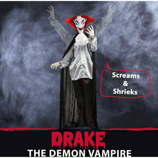 Haunted Hill Farm - Life-Size Animatronic Vampire, Indoor/Outdoor Halloween Decoration, Flashing Eyes, Poseable