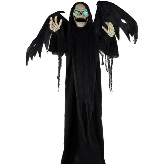 Haunted Hill Farm - Life-Size Animatronic Reaper, Indoor/Outdoor Halloween Decoration, Flashing Blue Eyes, Poseable