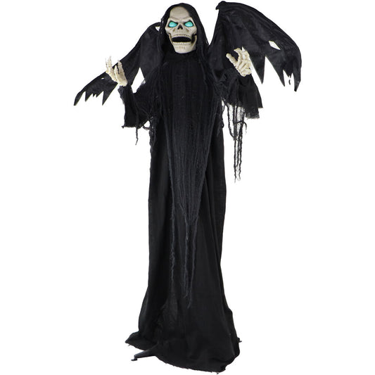Haunted Hill Farm - Life-Size Animatronic Reaper, Indoor/Outdoor Halloween Decoration, Flashing Blue Eyes, Poseable