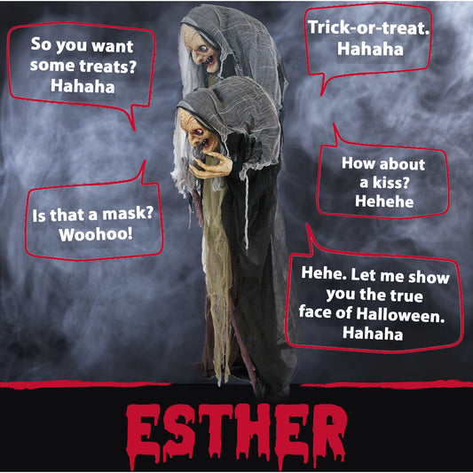 Haunted Hill Farm - Life Size Animatronic Witch, Indoor/Outdoor Halloween Decoration, Eyes Light Up Red, Poseable