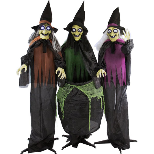 Haunted Hill Farm - Life-Size Animatronic Witches, Indoor/Outdoor Halloween Decoration, Light-up Eyes, Poseable