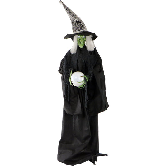 Haunted Hill Farm - 78-In. Desdemona the Wicked Witch with LED Crystal Ball, Indoor or Covered Outdoor Halloween Decoration