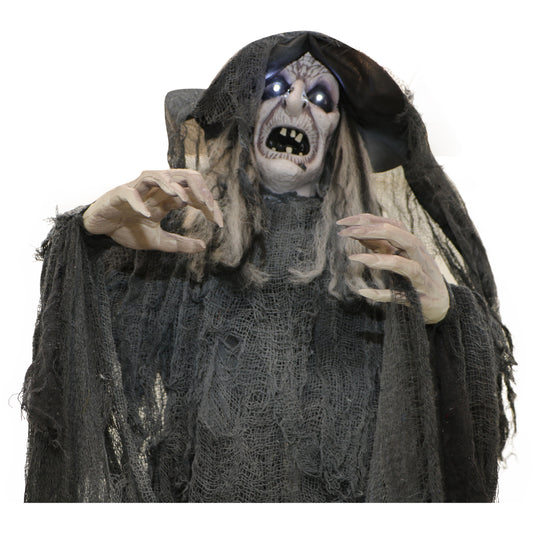 Haunted Hill Farm - 69-In. Standing Witch, Indoor/Covered Outdoor Halloween Decoration, LED White Eyes, Poseable, Phoenix