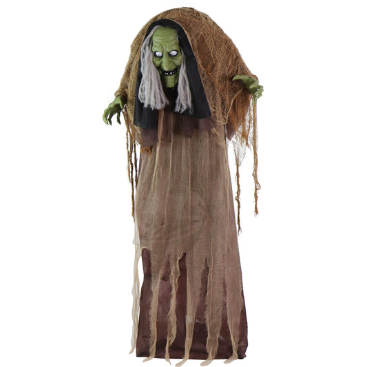 Haunted Hill Farm - Animatronic Talking Hunchback Witch with Movement and Lights for Scary Halloween Decoration