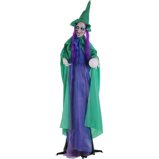 Haunted Hill Farm - Animatronic Talking Fortune Teller Witch with Movement and Light-Up Crystal Ball for Scary Halloween Decoration