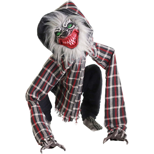 Haunted Hill Farm - Animatronic Squatting Werewolf with Movement, Sounds, and Light-Up Eyes for Scary Halloween Decoration