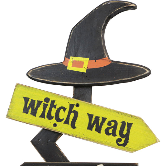 Haunted Hill Farm - 32-In. Witch Way to the Candy Battery-Operated Wood Yard Stake with Lights and Timer for Halloween Decoration
