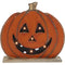Haunted Hill Farm - 13-In. Short Pumpkin Battery-Operated Wooden Centerpiece with Lights and Timer for Halloween Tabletop Decoration