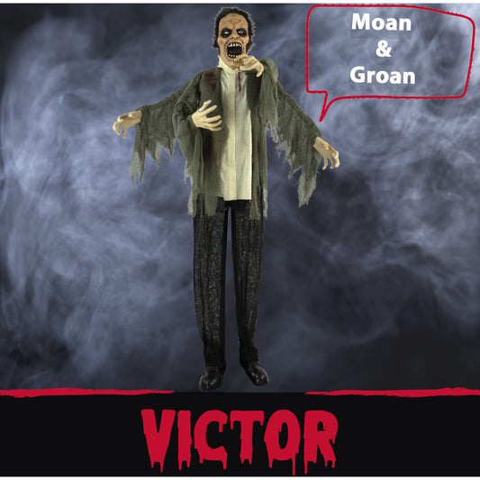 Haunted Hill Farm - Life-Size Animatronic Zombie, Indoor/Outdoor Halloween Decoration, Light-up Colorful Eyes, Poseable