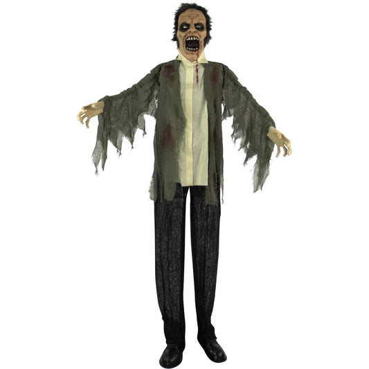 Haunted Hill Farm - Life-Size Animatronic Zombie, Indoor/Outdoor Halloween Decoration, Light-up Colorful Eyes, Poseable