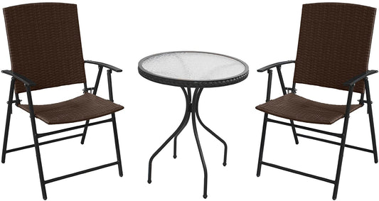 Hiland Bistro Set Hiland Patio Heaters Three Piece Patio Set in Dark Brown Wicker