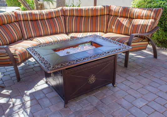 Hiland Fire Pits Hiland Patio Heaters Outdoor Propane Aluminum Fire Pit with Scroll Design