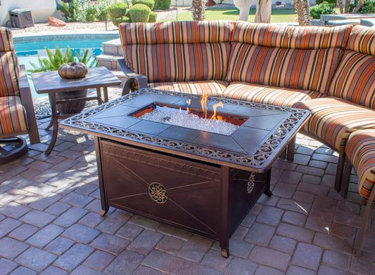Hiland Fire Pits Hiland Patio Heaters Outdoor Propane Aluminum Fire Pit with Scroll Design