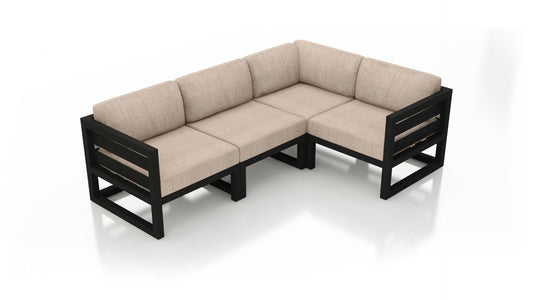 Harmonia Living - Avion 4 Piece Sectional Set - Black - Canvas Flax | HL-AVN-BK-4SEC-CF