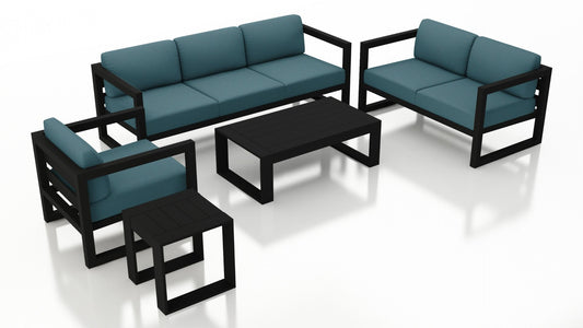 Harmonia Living - Avion 5 Piece Sofa Set - Black - Cast Lagoon | HL-AVN-BK-5SS-CL