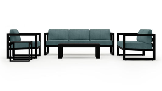 Harmonia Living - Avion 5 Piece Sofa Set - Black - Cast Lagoon | HL-AVN-BK-5SS-CL