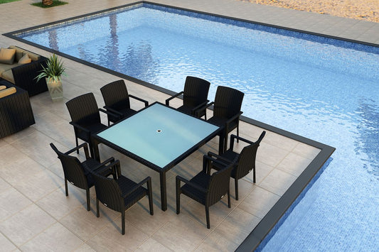 Harmonia Living - Urbana 9 Piece Square Arm Dining Set - No Cushions | HL-URBN-CB-9ASDS-NC