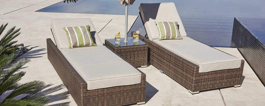 HomeRoots Furniture Chaise Lounge Brown 3-Piece Wicker Outdoor Armless Chaise Lounge Set with Tan Cushions - 78" X 29" X 28"