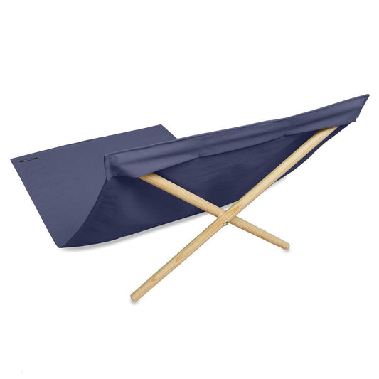 HomeRoots Outdoors Beach Chairs Dark Blue / Deck Chair Canevas & Pinetree Wood from France 55.10" X 27.55" X 13.80" Dark Blue Deck Chair Canevas & Pinetree Wood from France Beach Chair