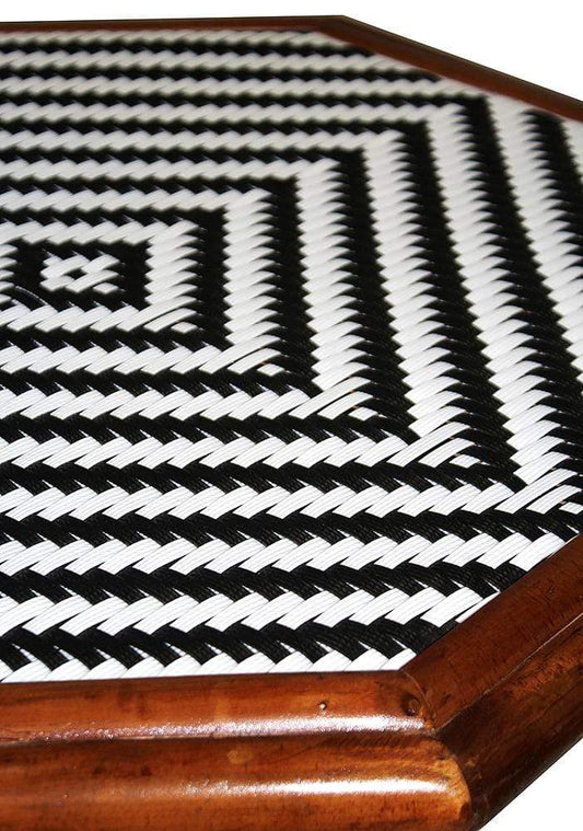 HomeRoots Outdoors Bistro Set Brown Bamboo, Black & White Poly-Rattan / Bamboo 36" Natural Poly-Rattan and Bamboo set of 2 Chairs and a Table