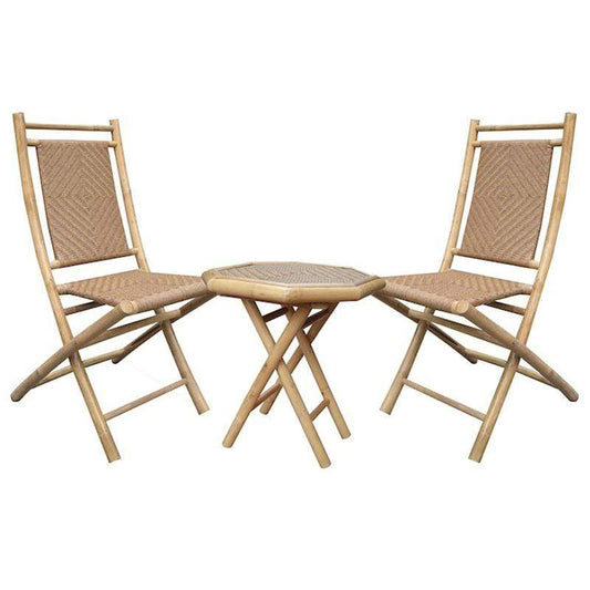 HomeRoots Outdoors Bistro Set Natural/Tan / Bamboo 36" Natural and Tan Bamboo Diamond Weave 2 Chairs and a Table Bistro Set