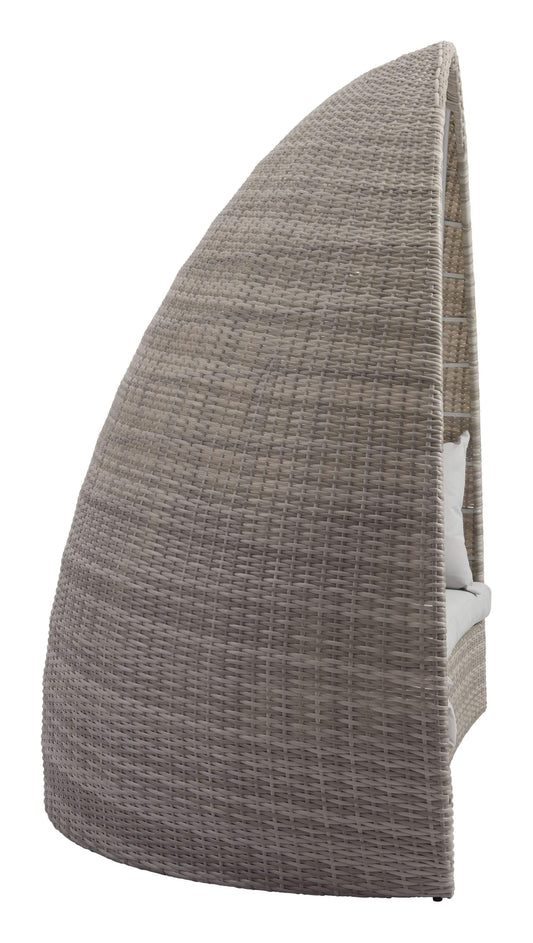 HomeRoots Outdoors Day Bed White & Gray / Sunproof Fabric, Synthetic Weave, Aluminum 79.5" x 45.7" x 80.3" White & Gray, Synthetic Weave, Aluminum, Daybed