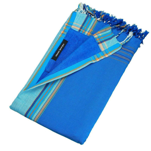 HomeRoots Outdoors Home Decor > Throws Blue / Cotton, Towel, Polyester 0.82" X 1.31" X 0.07" Danube Cotton, Polyester Kikoy-Towel