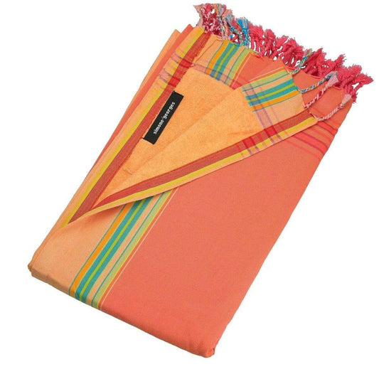 HomeRoots Outdoors Home Decor > Throws Green/Orange / Cotton, Towel, Polyester 0.82" X 1.31" X 0.07" Amazone Cotton, Polyester Kikoy-Towel