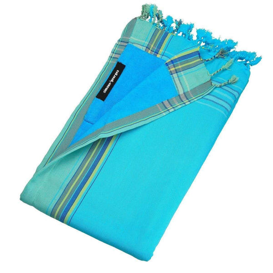 HomeRoots Outdoors Home Decor > Throws Light Turquoise / Cotton, Towel, Polyester 0.82" X 1.31" X 0.07" Blue Lagoon Cotton, Polyester Kikoy-Towel