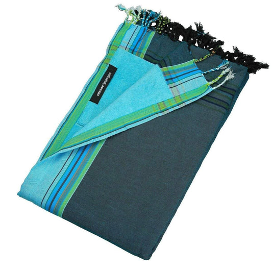 HomeRoots Outdoors Home Decor > Throws Navy Blue / Cotton, Towel, Polyester 0.82" X 1.31" X 0.07" Goa Cotton, Polyester Kikoy-Towel