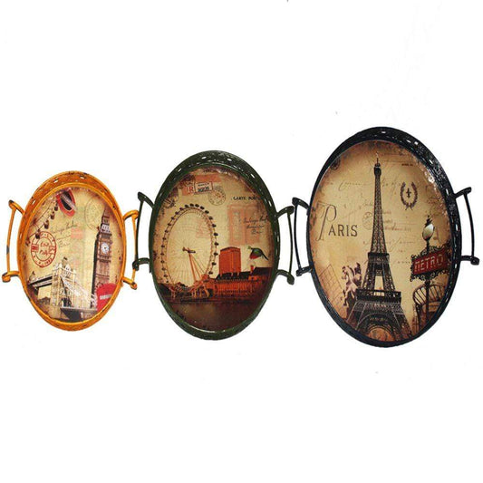 HomeRoots Outdoors Kitchen & Dining > Trays Multi / Metal Charming 3 Piece Tray With Handle