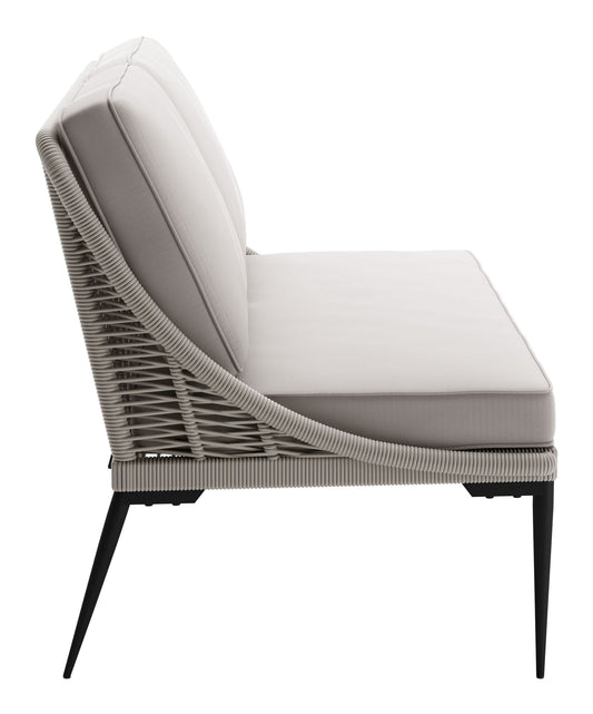 HomeRoots Outdoors Loveseats Black & Dark Gray / Sunproof Fabric, Steel & Rope 66.1" x 31.5" x 35" Black & Dark Gray, Steel & Rope, Sofa