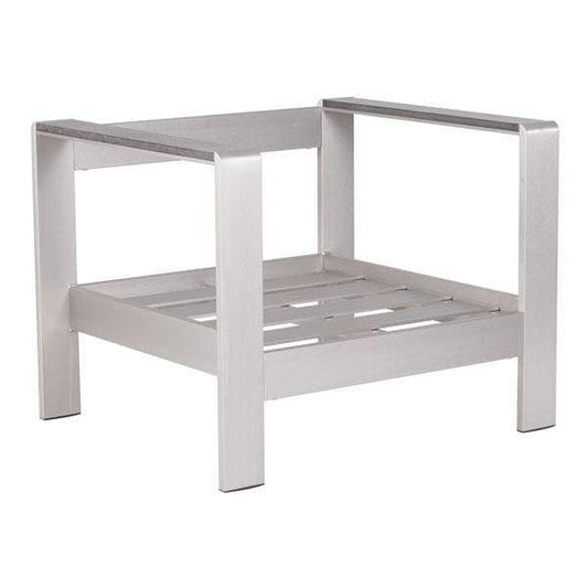 HomeRoots Outdoors Outdoor Chairs Brushed Aluminum / Faux Wood 31.9" X 27.6" X 24.6" Faux Frame Arm Chair
