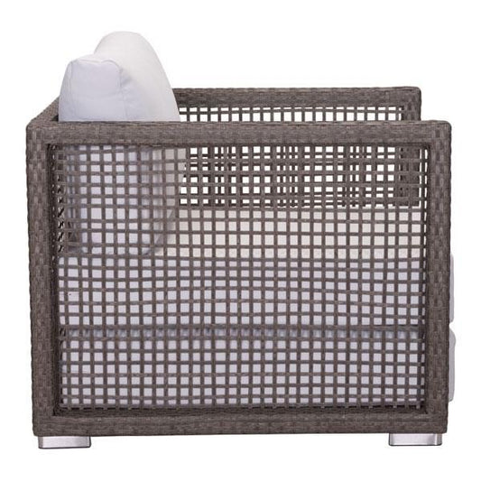 HomeRoots Outdoors Outdoor Chairs Cocoa & Light Gray / Sunproof Fabric, Synethet 26.8" X 31.9" X 30" Cocoa And Light Gray Sunproof Fabric Arm Chair