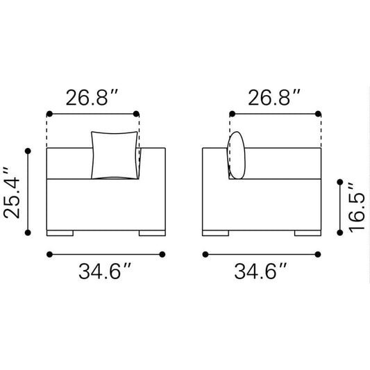 HomeRoots Outdoors Outdoor Chairs Gray / Sunproof Fabric 34.6" X 34.6" X 25.4" Gray Sunproof Corner Chair