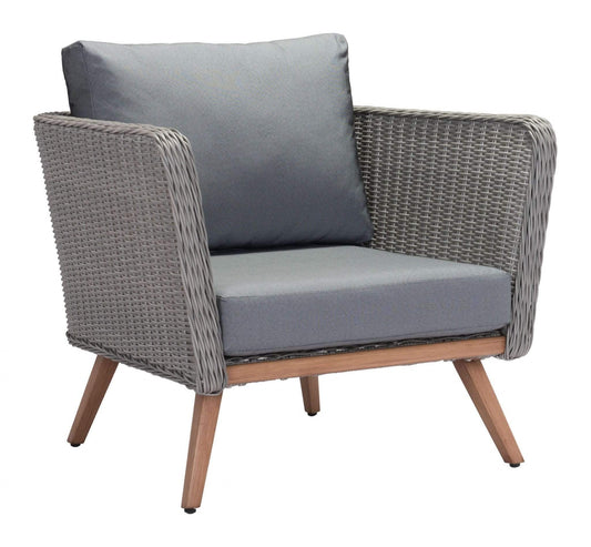 HomeRoots Outdoors Outdoor Chairs Natural & Gray / Sunproof Fabric, Synthetic Weave & Aluminium 35.4" x 30.3" x 33.9" Natural & Gray, Synthetic Weave & Aluminium, Arm Chair