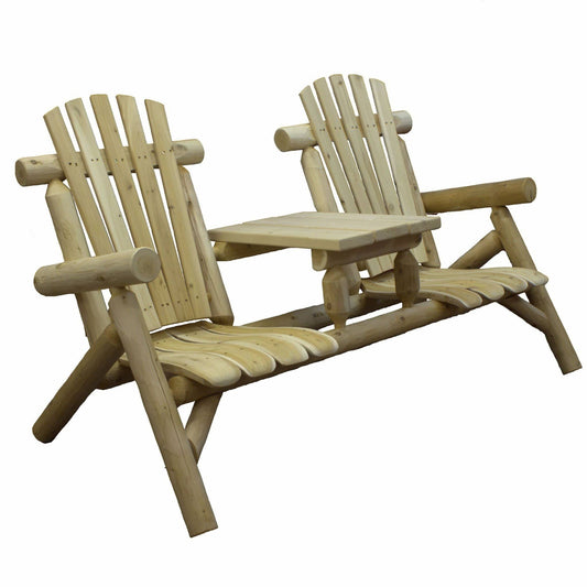 HomeRoots Outdoors Outdoor Chairs Natural / Wood 66" X 30" X 39" Natural Wood Tete-A-Tete Chair