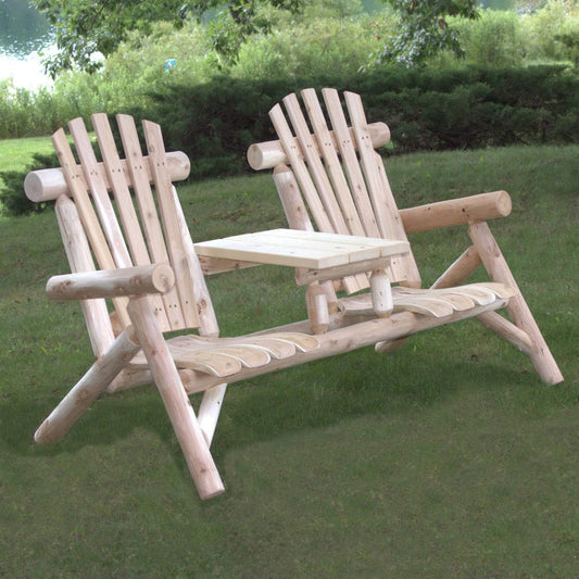 HomeRoots Outdoors Outdoor Chairs Natural / Wood 66" X 30" X 39" Natural Wood Tete-A-Tete Chair
