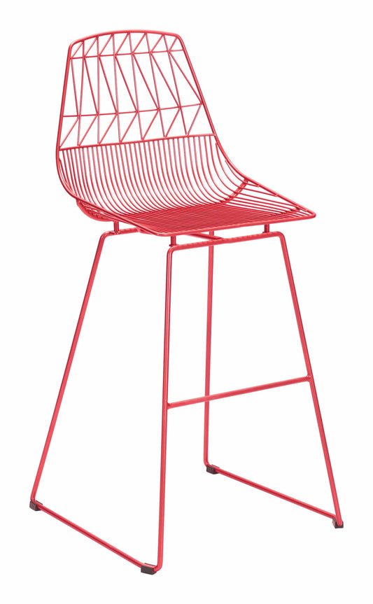 HomeRoots Outdoors Outdoor Chairs Red / Steel 22" x 22" x 43.5" Red, Steel, Bar Chair - Set of 2