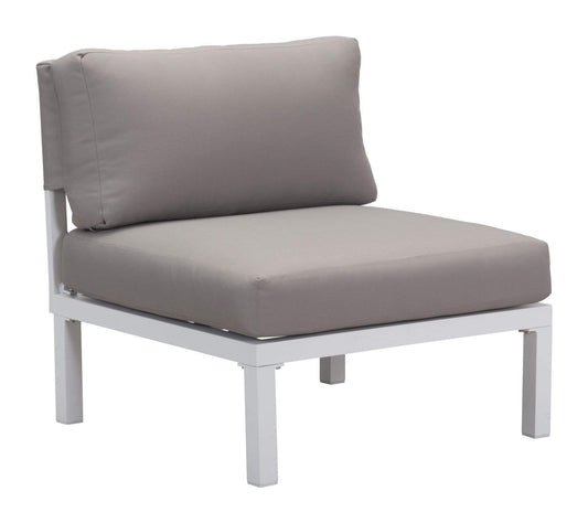 HomeRoots Outdoors Outdoor Chairs White & Gray / Sunproof Fabric, Polyresin & Powder Coated Aluminu 28" x 30.3" x 28.7" White & Gray, Sunproof Fabric, Aluminum, Armless Chair