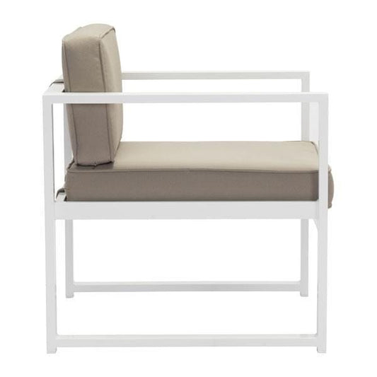 HomeRoots Outdoors Outdoor Chairs White & Taupe / Sunproof Fabric 25.2" X 26" X 29.5" 2 Pcs White And Taupe Sunproof Fabric Beach Arm Chair