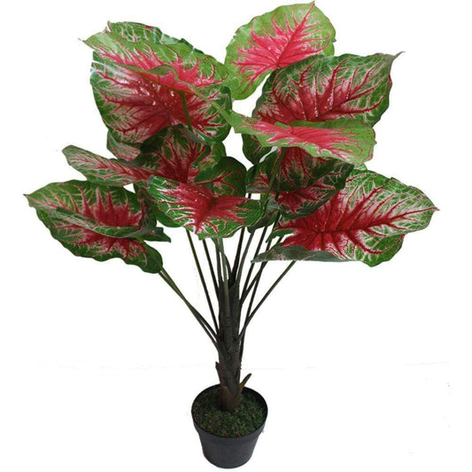 HomeRoots Outdoors Outdoor Decor Multi / Plastic Silk Fabulous Artificial Red Taro Plant