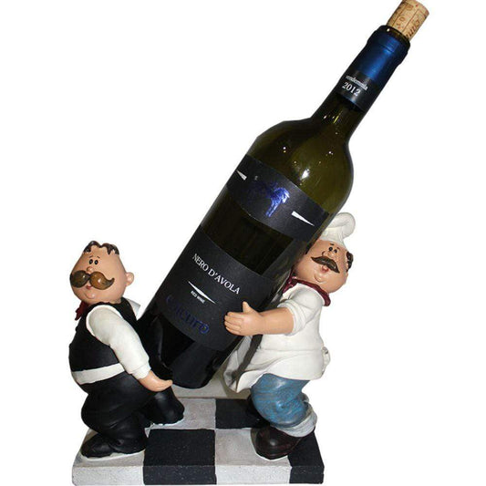 HomeRoots Outdoors Outdoor Decor Multi / Polyresin Fashionable Wine Holder- Chef & Waiter Polyresin