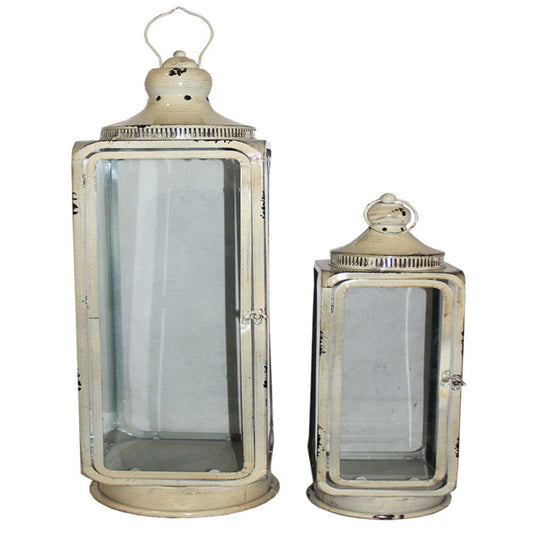 HomeRoots Outdoors Outdoor Decor White / Metal Fabulous 2 Piece Metal Lantern Set