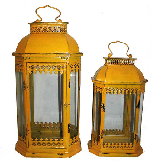 HomeRoots Outdoors Outdoor Decor Yellow / Metal Elegant 2 Piece Metal Lantern Set