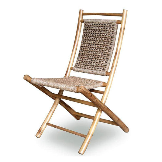 HomeRoots Outdoors Outdoor Folding Chairs Natural / Bamboo 36" 2 Natural Bamboo Folding Chairs with an Open Link Weave